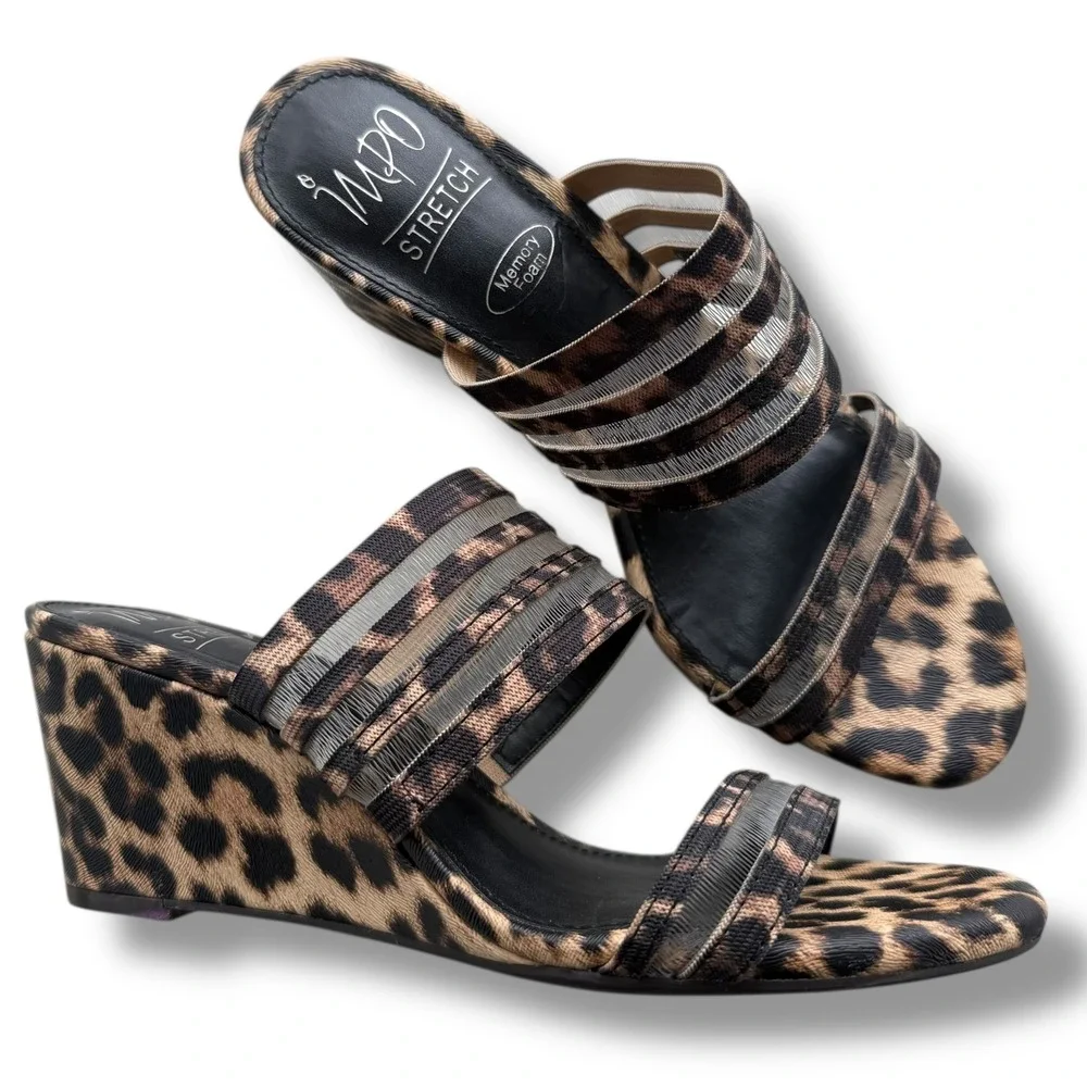 Impo 7.5 M Brown Leopard Print Stretch Memory Foam Noreen Wedge Sandals Boho Y2K